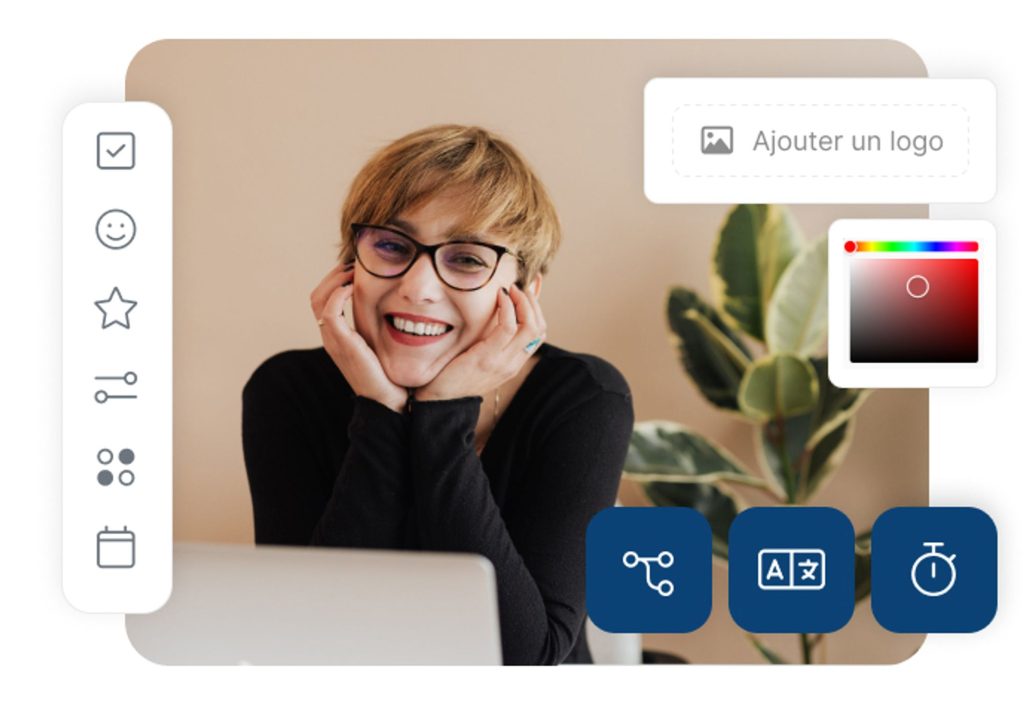 Femme souriante en train de créer un questionnaie en ligne, format mobile