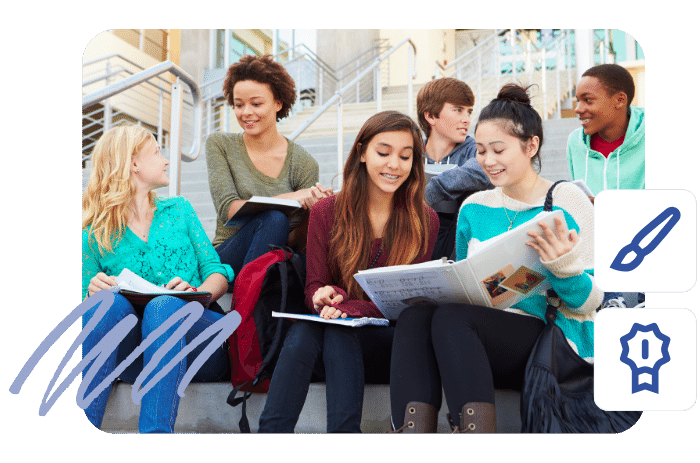 Etudiants assis sur un escalier