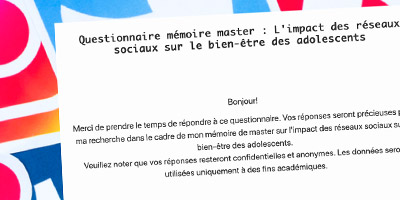 Impression d'écran questionnaire mémoire master