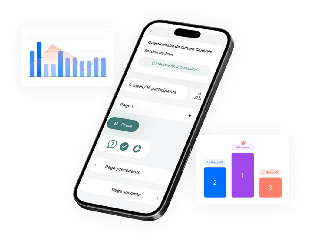 Illustration d'un smartphone pour répondre à un quiz et sondage interactif en direct - Evalandgo Mode Live