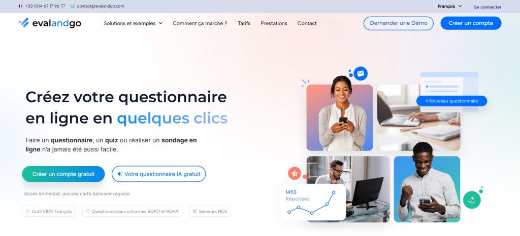 Présentation de l'interface de sondage en ligne Evalandgo