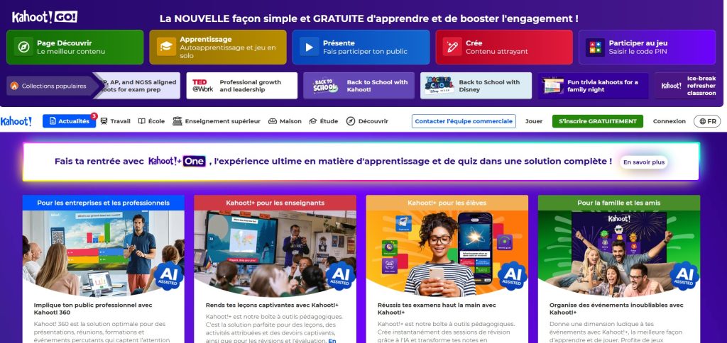 Présentation de l'interface de kahoot