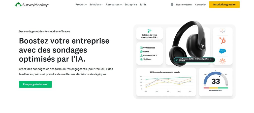 Présentation de l'interface de surveymonkey