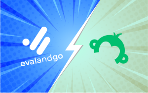 Illustration bande dessinée d'un affrontement entre les logos Evalandgo et SurveyMonkey, alternative française à SurveyMonkey.