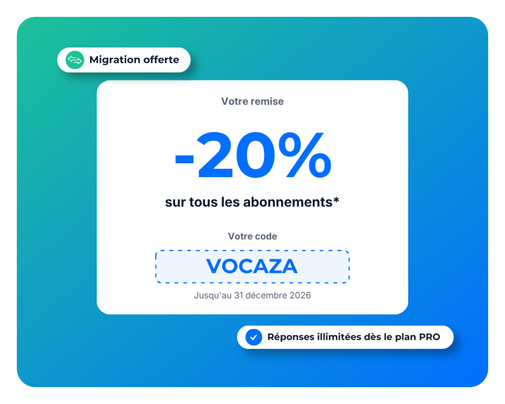Coupon de remise : -20 % sur tous les abonnements Evalandgo avec le code VOCAZA, jusqu'au 31 décembre 2026, migration offerte